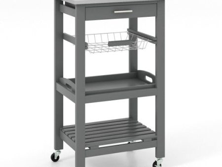 Kitchen Island Cart with Stainless Steel Tabletop and Basket-Gray Cheap