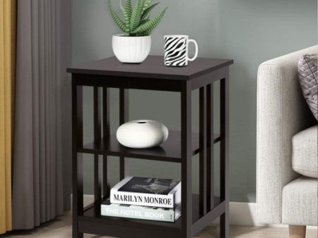 2 Pieces 3-Tier Nightstand with Reinforced Bars and Stable Structure-Dark Brown Online now