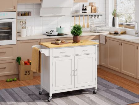 Modern Rolling Kitchen Cart Island with Wooden Top-White Hot on Sale