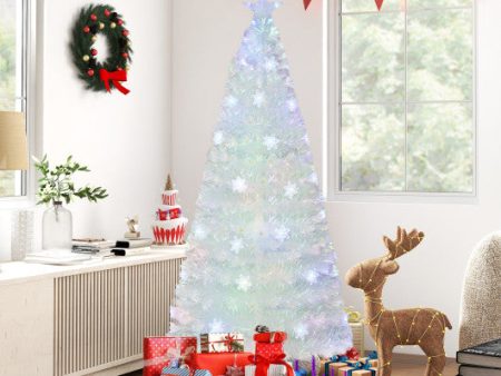 5 6 7 Feet Pre-Lit White Artificial Christmas Tree with Iridescent Leaves-6 ft For Sale