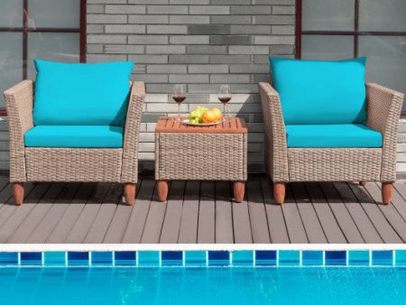 3 Pieces Patio Rattan Furniture Set with Washable Cushion for Yard Porch-Turquoise Sale