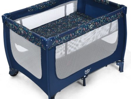 Portable Baby Playpen with Mattress Foldable Design-Blue Online