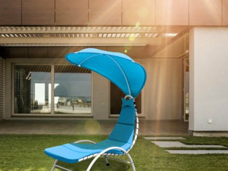 Patio Hanging Swing Hammock Chaise Lounger Chair with Canopy-Blue Online Sale