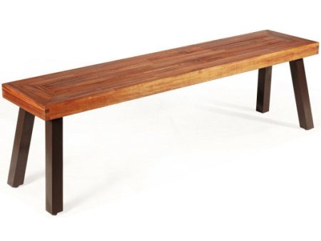 Patio Acacia Wood Dining Bench Seat with Steel Legs For Sale