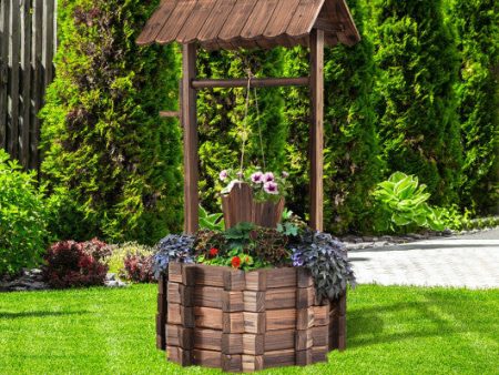 Outdoor Wooden Wishing Well Planter Bucket on Sale