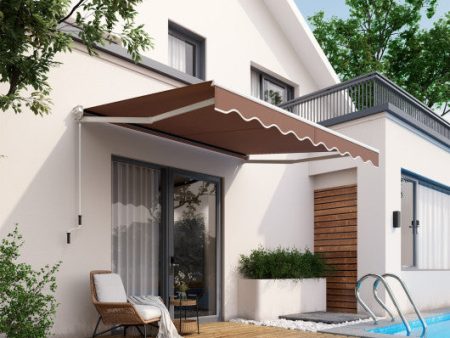 10 x 8.2 Feet Retractable Awning with Easy Opening Manual Crank Handle-Brown Sale