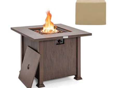 32 Inch 50 000 BTU Square Fire Pit Table with Lid and Lava Rocks-Brown Online