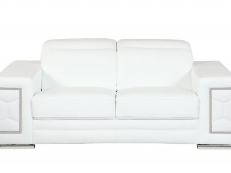 71  White Italian Leather Sofa With Silver Legs Hot on Sale