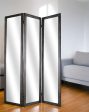 69  Black Wood and Mirrored Glass Folding Three Panel Screen Room Divider Online Sale