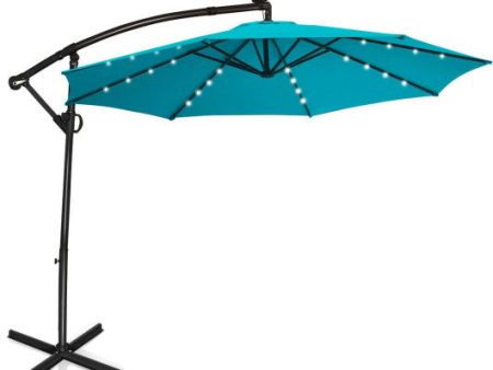 10FT 360° Rotation Solar Powered LED Patio Offset Umbrella-Turquoise For Cheap