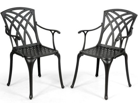 2 Pieces Durable Aluminum Dining Chairs Set with Armrests For Discount