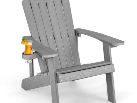 Weather Resistant HIPS Outdoor Adirondack Chair with Cup Holder-Gray Cheap