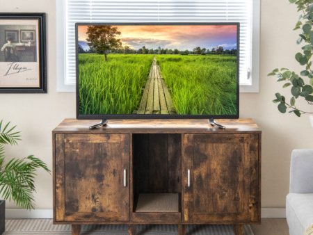 2-Door Cat Litter Box Enclosure with Winding Entry and Scratching Board-Rustic Brown Hot on Sale