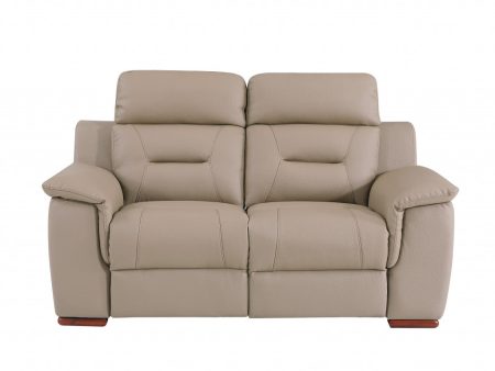 67  Beige And Brown Faux Leather Manual Reclining Loveseat Cheap