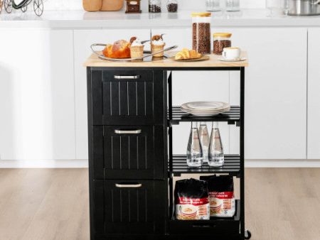 Rolling Kitchen Island Utility Storage Cart with 3 Large Drawers-Black Online Sale