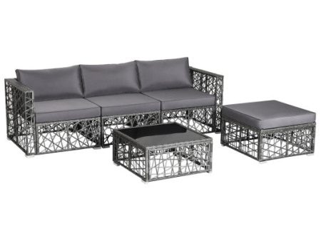 5 Pieces Patio PE Rattan Wicker Sofa Furniture Set-Gray Online now