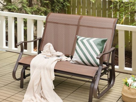 2-Person Patio Glider Bench with High Back and Curved Armrests-Brown For Cheap