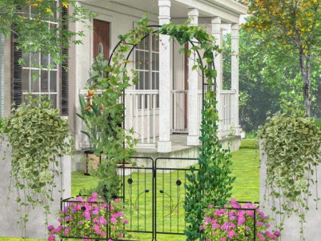 87 Inches Garden Arbor with Lockable Gate Side Planters-Black Sale