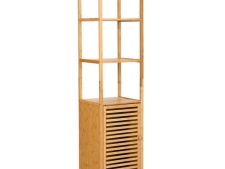 4 Tiers Slim Bamboo Floor Storage Cabinet with Shutter Door and Anti-Toppling Device-Natural Sale