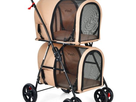 4-in-1 Double Pet Stroller with Detachable Carrier and Travel Carriage-Beige For Cheap