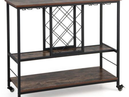 3-Tier Wine Bar Cabinet wit 8 Bottles Rack and 12 Glasses Hanger-Rustic Brown Online Sale