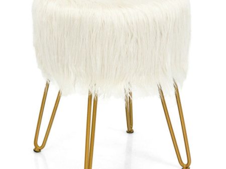 Faux Fur Vanity Stool Chair with Metal Legs for Bedroom and Living Room-White Online Hot Sale