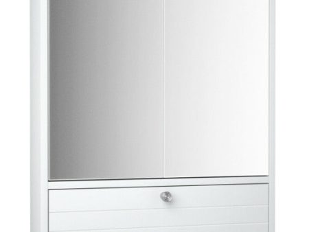 Double Door Wall-Mounted Bathroom Mirrored Medicine Cabinet-White For Sale