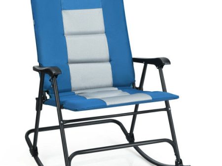 Foldable Rocking Padded Portable Camping Chair with Backrest and Armrest -Blue Online Sale