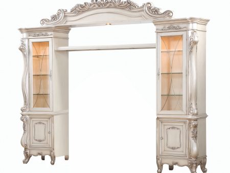 25  X 117  X 101  Antique White Wood Glass Poly-Resin Entertainment Center Cheap