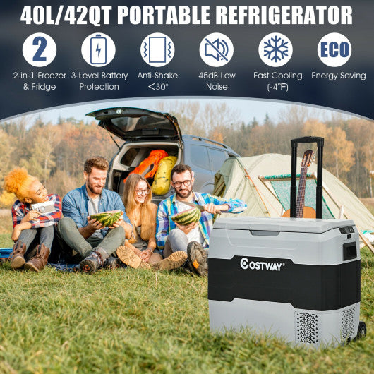 42 QT Portable Dual-Zone Car Refrigerator-Gray Fashion