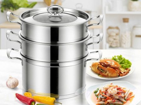 2 3 Tier Stainless Steel Steamer with Handles and Glass Lid-3-Tier Hot on Sale