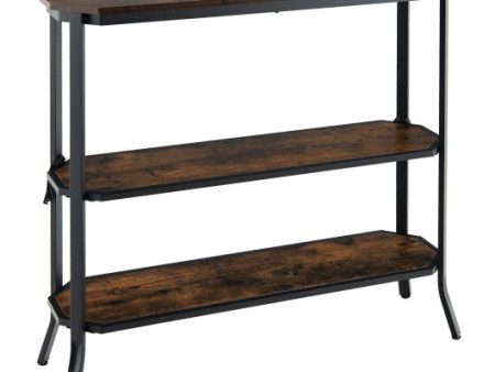 3-Tier Steel Frame Entryway Sofa Console Table for Hallway and Living Room-Rustic Brown For Cheap