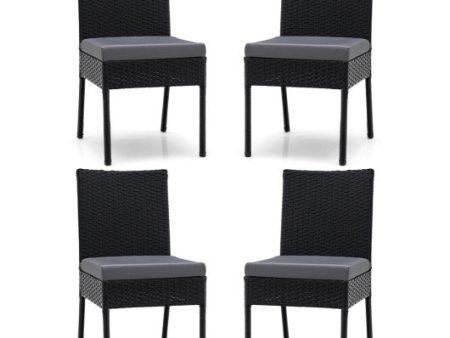 Set of 4 Patio Rattan Wicker Dining Chairs Set with Soft Cushions-Black For Discount