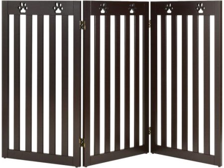 36 Inch Folding Wooden Freestanding Pet Gate Dog Gate with 360° Flexible Hinge-Dark Brown For Sale