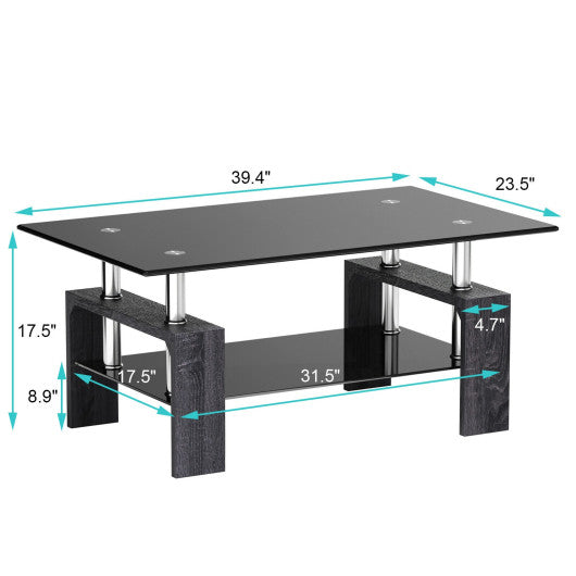 Rectangular Tempered Glass Coffee Table with Shelf-Gray Hot on Sale