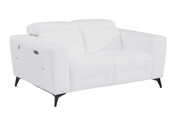 65  White And Black Italian Leather Power Reclining Loveseat For Discount