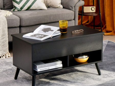 31.5 Inch Lift Top Coffee Table with Hidden Compartment and 2 Storage Shelves-Black Supply