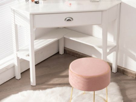 Round Velvet Footrest Stool Ottoman with Non-Slip Foot Pads for Bedside-Pink Supply