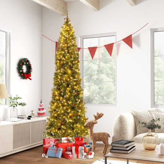 5 6 7 8 9 FT Pre-Lit Artificial Hinged Slim Pencil Christmas Tree-9 ft Online