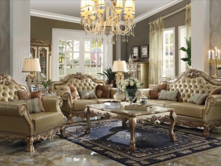 64  Bone And Gold Faux Leather Loveseat and Toss Pillows Online