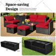 8 Pieces Patio Rattan Storage Table Furniture Set-Red Online now