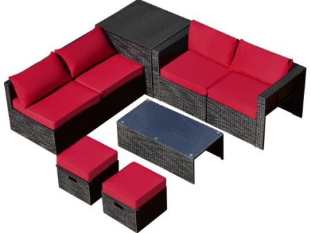 8 Pieces Patio Rattan Storage Table Furniture Set-Red Online now