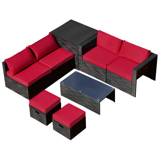 8 Pieces Patio Rattan Storage Table Furniture Set-Red Online now