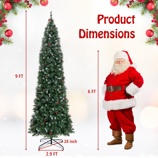 5 6 7 8 9 FT Pre-Lit Artificial Hinged Slim Pencil Christmas Tree-9 ft Online