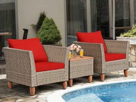 3 Pieces Patio Rattan Furniture Set with Washable Cushion for Yard Porch-Red Fashion