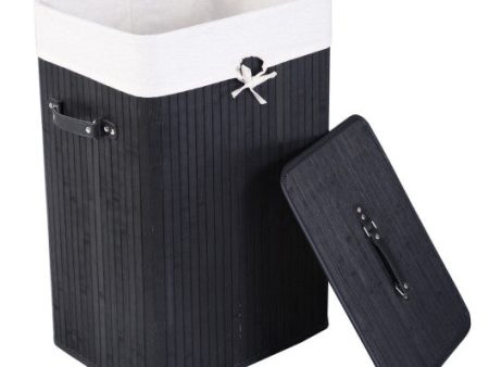 Rectangle Bamboo Hamper Laundry Basket Washing Cloth Bin Storage Bag Lid 3 color-Black For Discount