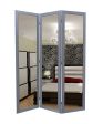 69  Black Wood and Mirrored Glass Folding Three Panel Screen Room Divider Online Sale