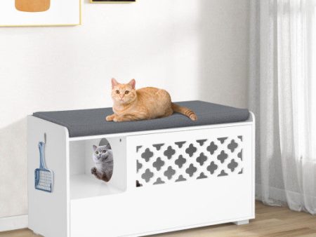 Cat Litter Box Enclosure with Removable Cushion and Front Open Door-White Supply