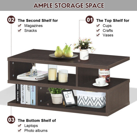 3-Tier Rectangular Modern Coffee Table with Storage Shelf Fashion