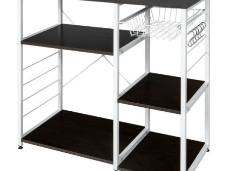 Industrial Kitchen Baker s Rack Microwave Shelf with 6 Hooks-Dark Brown For Cheap